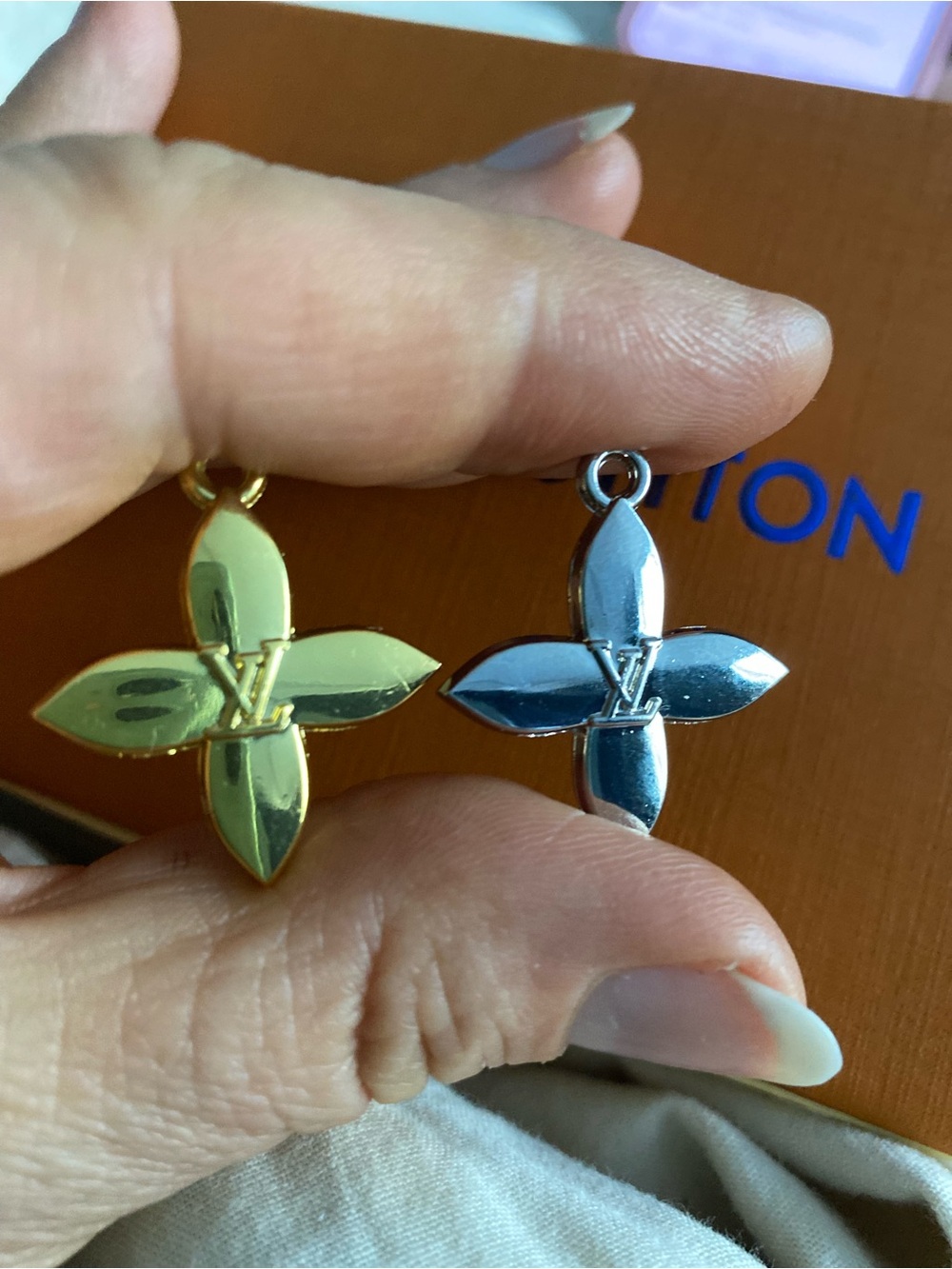 Lot of 2 Gold and Silver Fleur Motif Pendant Charms - Designer Inspired